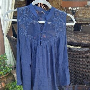 Free People Navy Blue Embroidered Sleeveless Camisole